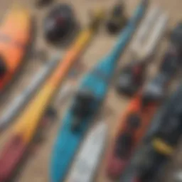 A diverse collection of kitesurfing gear displayed for sale