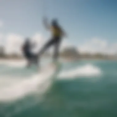 Community gathering of kiteboarders