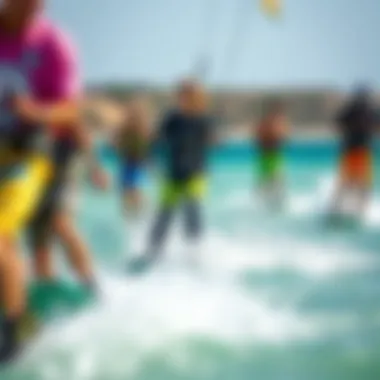 Community of Kiteboarding Enthusiasts Group of kiteboarders enjoying a session with mini booms