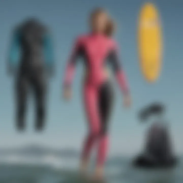 Materials used in the Mystic Diva wetsuit displayed in a flat lay