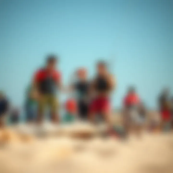 Kiteboarding Community Engagement A group of kiteboarders engaging in community activities, emphasizing the social aspect of the sport.