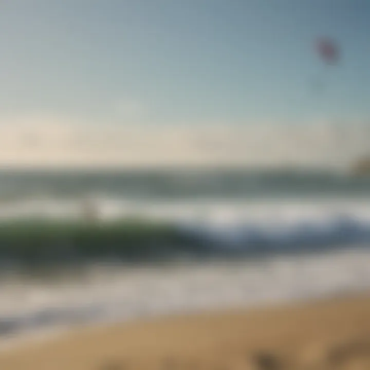 A scenic view of the Outer Banks coastline with kite surfers