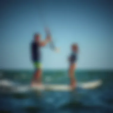 Technique Demonstration in Wing Foiling An instructor demonstrating techniques to a student on the water