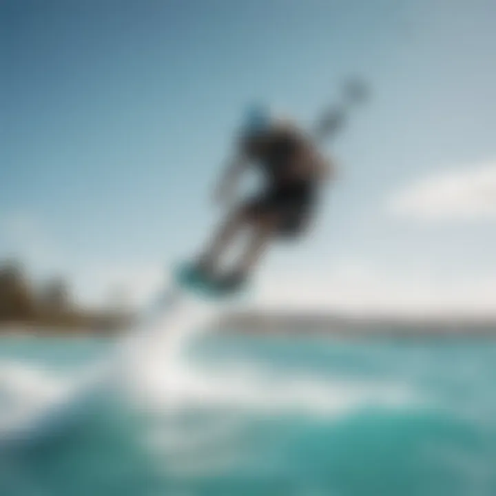 An exhilarating kiteboarder navigating the turquoise waters