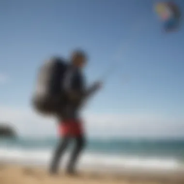 Kiteboarder using slingshot bag on the beach