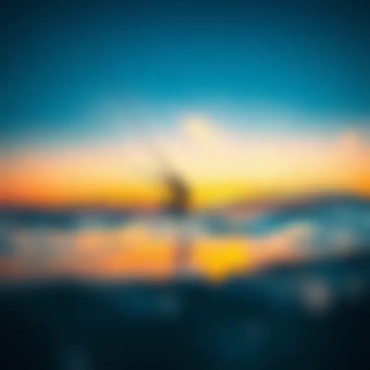 A serene sunset scene featuring wake foiling, highlighting the tranquil environment of the sport