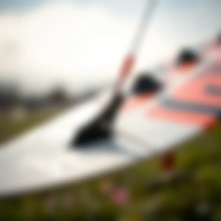 Close-up of the innovative design features of the Skywalker kiteboard
