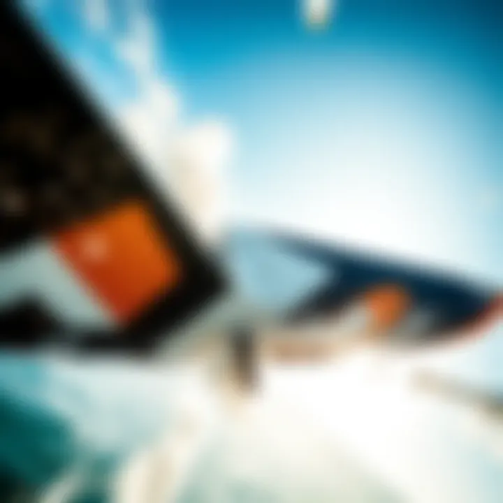 Dynamic aerial view of a Skywalker kiteboard in action