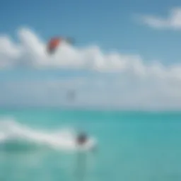 A kiteboarder gliding over turquoise waters of Providenciales