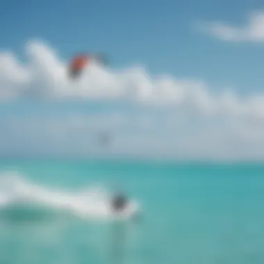 A kiteboarder gliding over turquoise waters of Providenciales