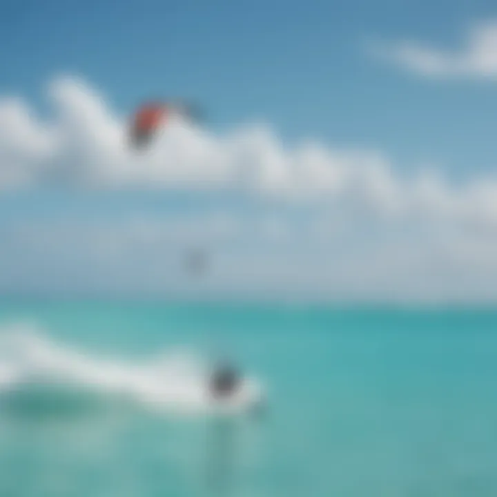 A kiteboarder gliding over turquoise waters of Providenciales