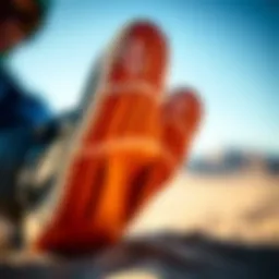 Close-up of a split toe bootie showcasing its design features.