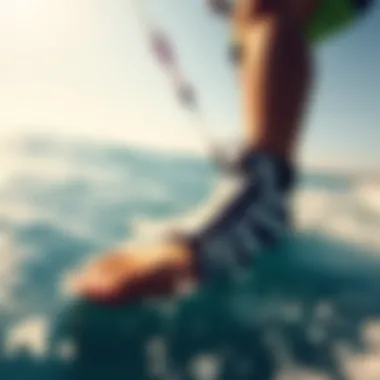 Performance of the Split Toe Bootie on the Water A split toe bootie in action during a kiteboarding session.