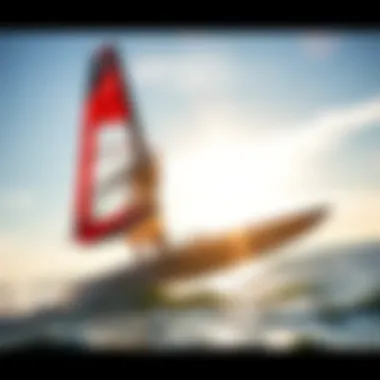 Wing Foiling in Action Dynamic wing foiling action on the water