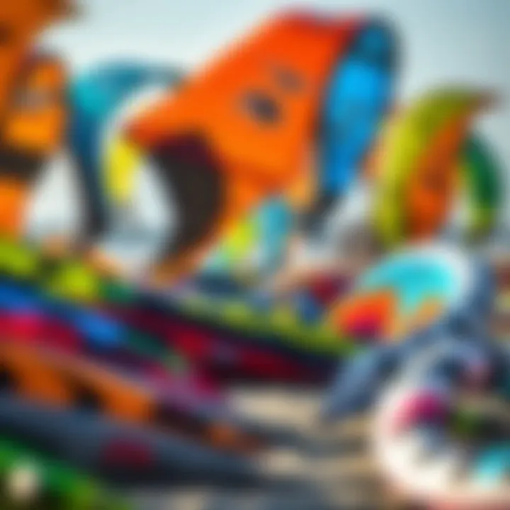 A diverse array of kites displayed on a beach