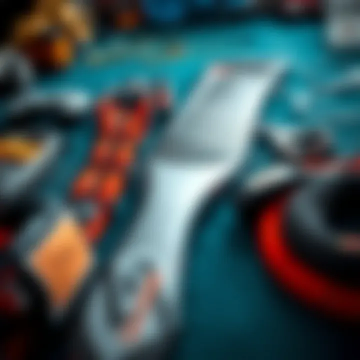 Detailed view of essential wakeboard kite gear laid out for inspection