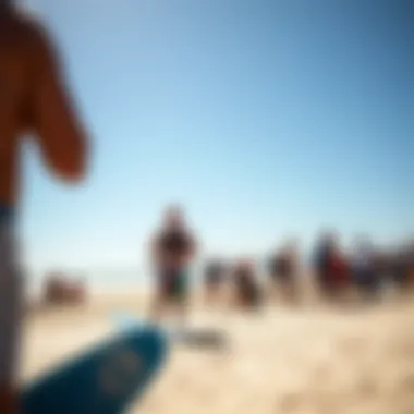 Community Gathering: The Wingfoiling Culture A vibrant wingfoiling community on the beach