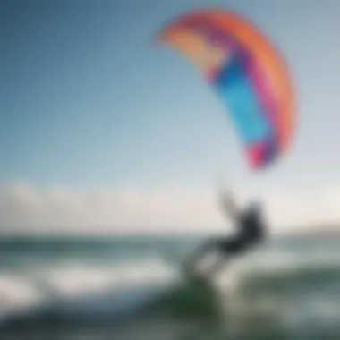 A kiteboarding enthusiast demonstrating the use of a trainer kite on the water