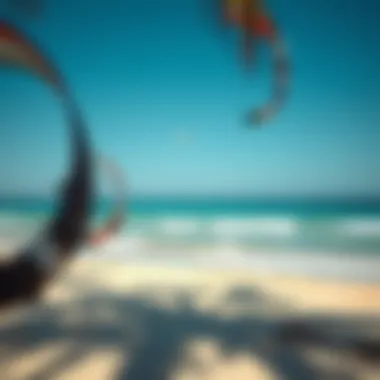 Optimal Beach Conditions for Kiteboarding A serene beach setting ideal for kiteboarding, highlighting wind conditions and water clarity