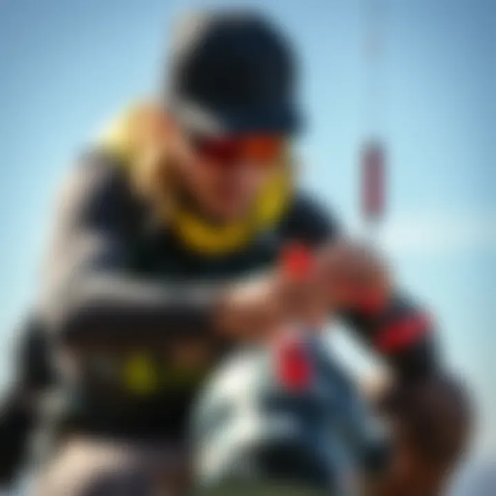 A kiteboarder inspecting a used lower unit before purchase