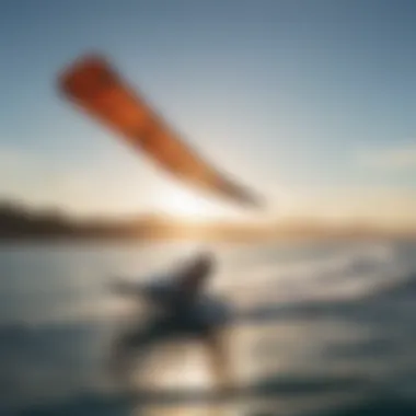 A scenic shot of a wing foiler gliding smoothly over water.