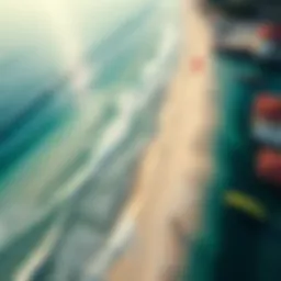 Aerial view of San Carlos beach showcasing crystal clear waters and white sand