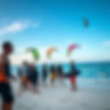 Community gathering at Floridana Beach for kiteboarding