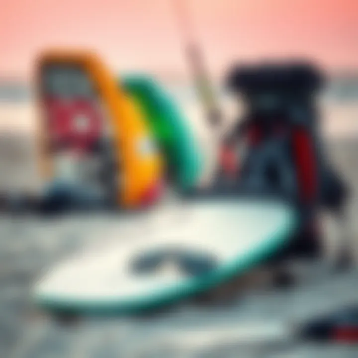 Kiteboarding equipment setup on the beach