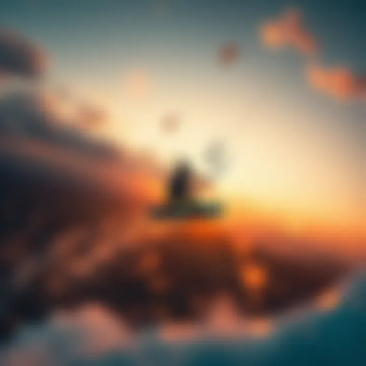 Aerial Majesty: Foil Kiteboarding at Dusk Dynamic aerial view of foil kiteboarding at sunset