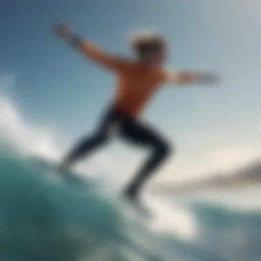 Spectacular aerial shot of a foil surfer gliding over crystal clear waters.