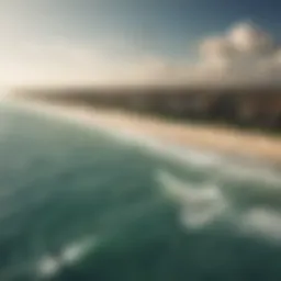 A breathtaking view of the coastline in Fortaleza showcasing kiteboarders in action