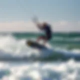 Freeride kiteboarding action on the waves