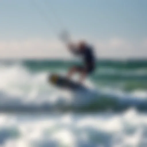 Freeride kiteboarding action on the waves