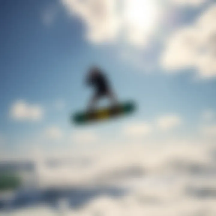 Freestyle kiteboarder performing a trick mid-air