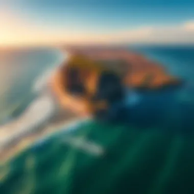 Aerial View of Goodwinds Kiteboarding Paradise An aerial view showcasing the stunning coastline and ideal kiteboarding conditions in Goodwinds