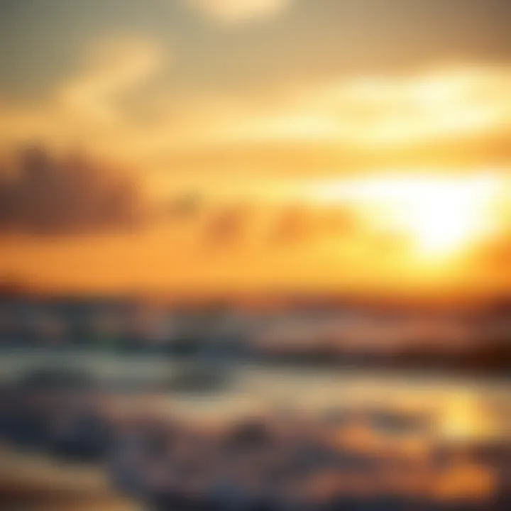 Sunset Kiteboarding at Goodwinds A serene beach scene with kiteboarders riding the waves at sunset in Puerto Rico