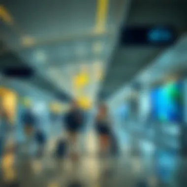 Departure Area at Guadeloupe Airport Passengers navigating through Guadeloupe Airport's departure area