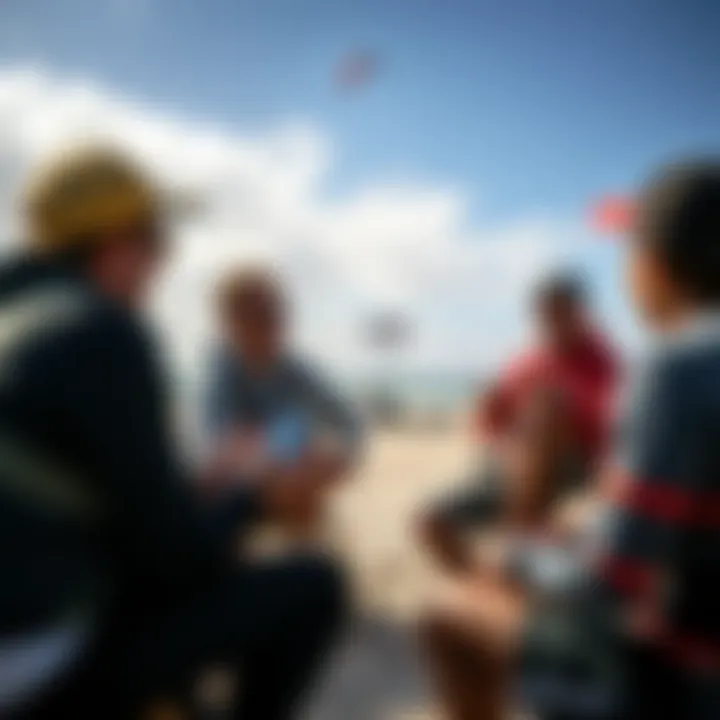 Kiteboarding Community Engagement Community of kiteboarders discussing app features