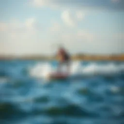 A hydrofoil surf board gliding over the water surface