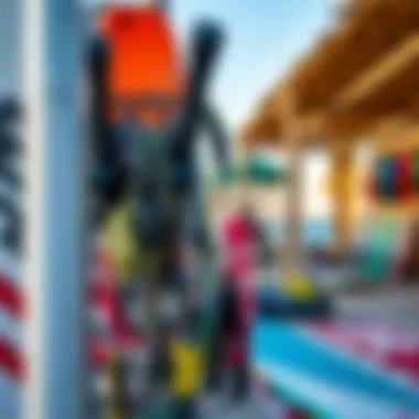 Kitesurfing Training Center Facilities Kitesurfing equipment ready for beginners at a training center