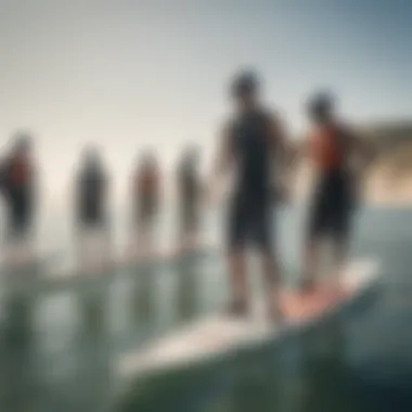 A group of kiteboarders discussing their experiences with various wing boards