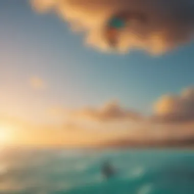 A vibrant kite soaring above the turquoise waters of Isla Blanca during sunset