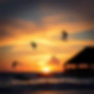 Sunset Silhouettes of Kiteboarding A breathtaking sunset over Kinnakeet Retreat with kiteboarding silhouettes