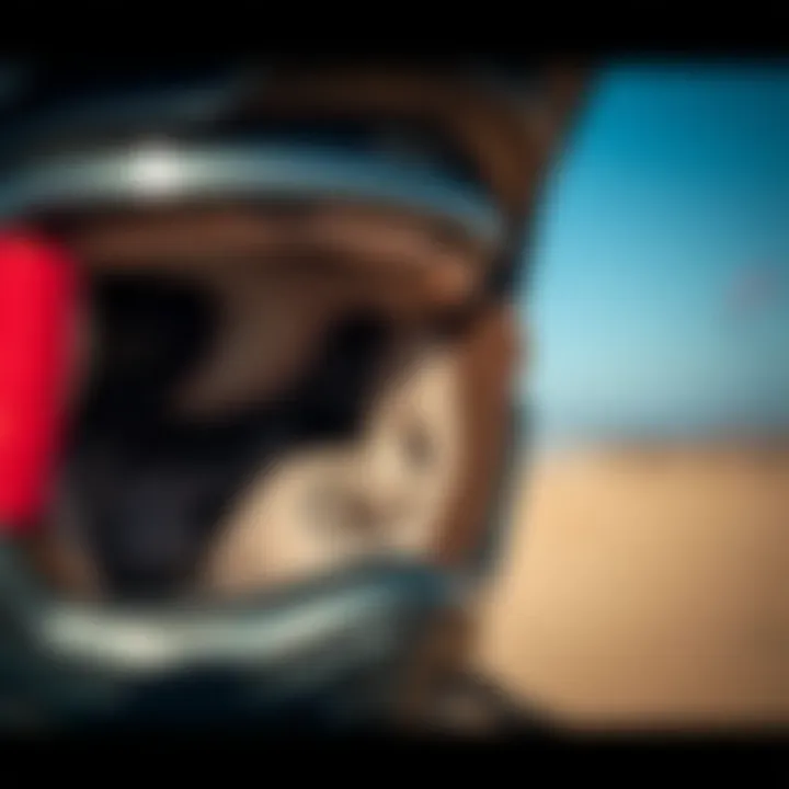Close-up of helmet materials used in kiteboarding for safety and comfort.