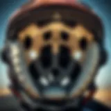 A detailed view of a kite helmet showcasing its structure and padding.