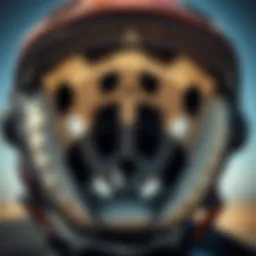 A detailed view of a kite helmet showcasing its structure and padding.