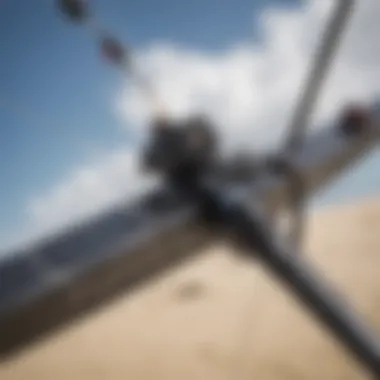 Close-up of a kite control bar showcasing its grips and adjustments