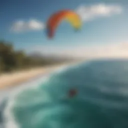 A kite soaring high above a vibrant ocean landscape