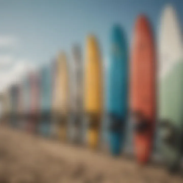 An array of various kiteboards displayed together, highlighting different types and designs.