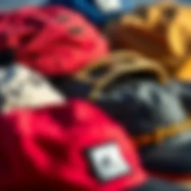 Close-up of various kite surf hat materials